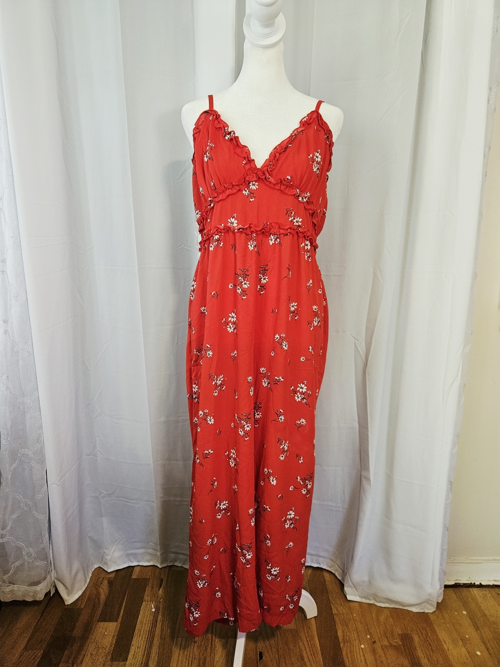 Inspired Hearts Red Floral Spaghetti-Strap Jumpsuit